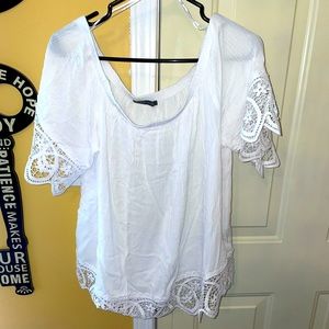 Suzy Sheir Pretty Top with lace trim on the sleeves and around the bottom